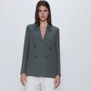 Zara earth green double breasted blazer